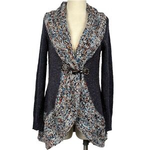Ponsesa Womens Navy Marled Knit Toggle Front Cardigan Sweater Size M Boho